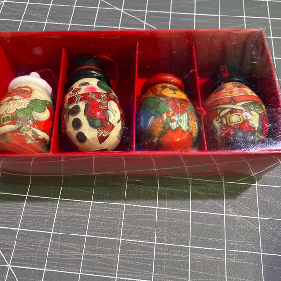 Other - 4 Vintage Decoupage Christmas Ornament Santa Reindeer Snowman Soldier
